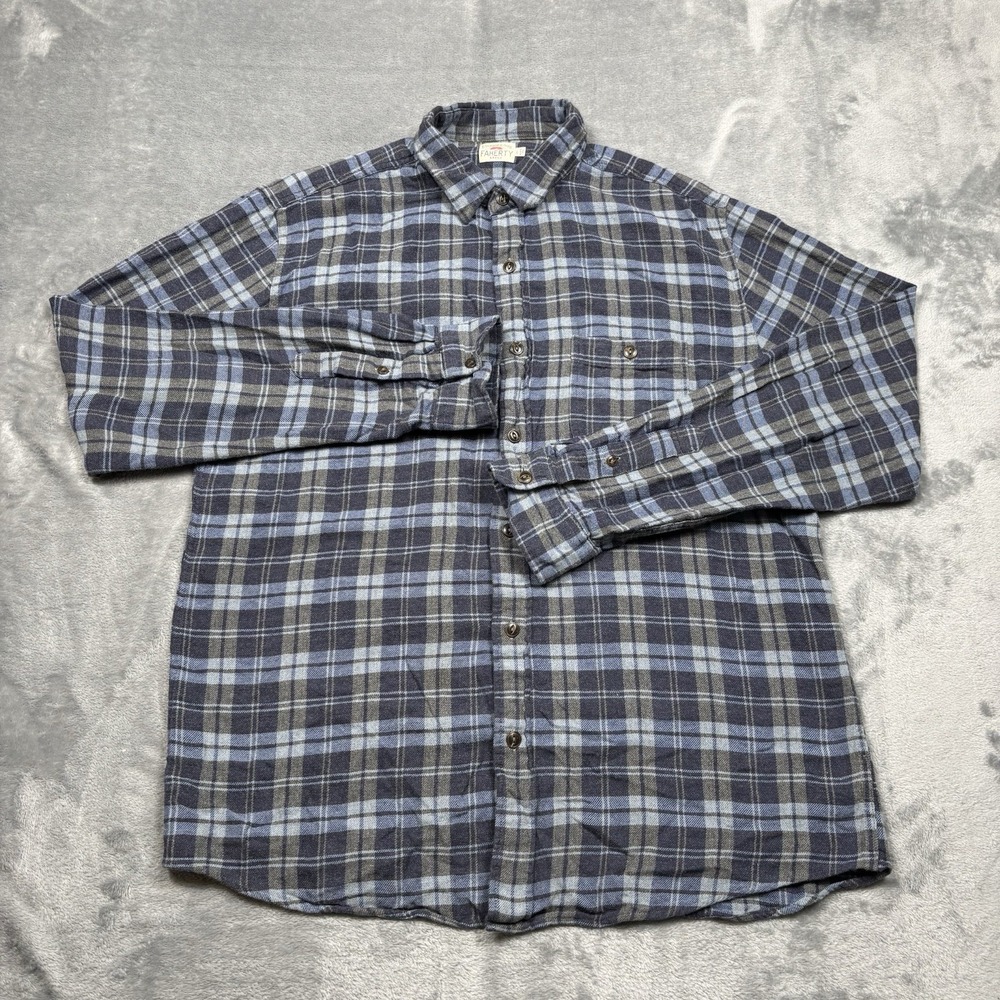 Faherty Plaid Flannel Shirt Blue Gray Button Down Men's Size Large Preppy